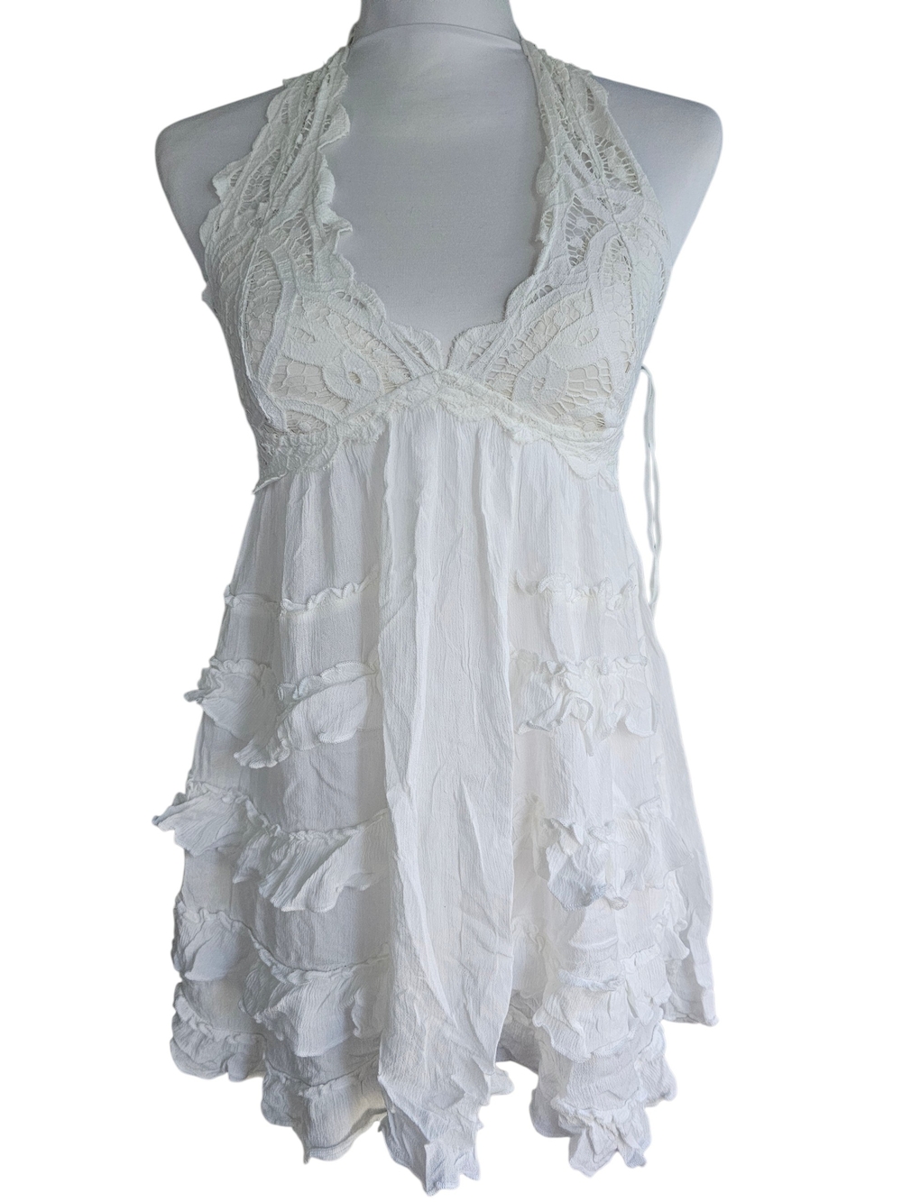 Free People One Lace Halter Ruffle Babydoll Chemise in White - Picture 4 of 6